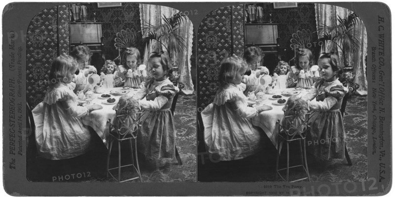 Children Tea Party, Stereo Card, H.C. White & Company, 1902
