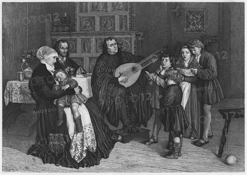 Luther and his Family, Engraving by L. Schulz, 1900, after original Painting by Gustav Adolph Spangenberg