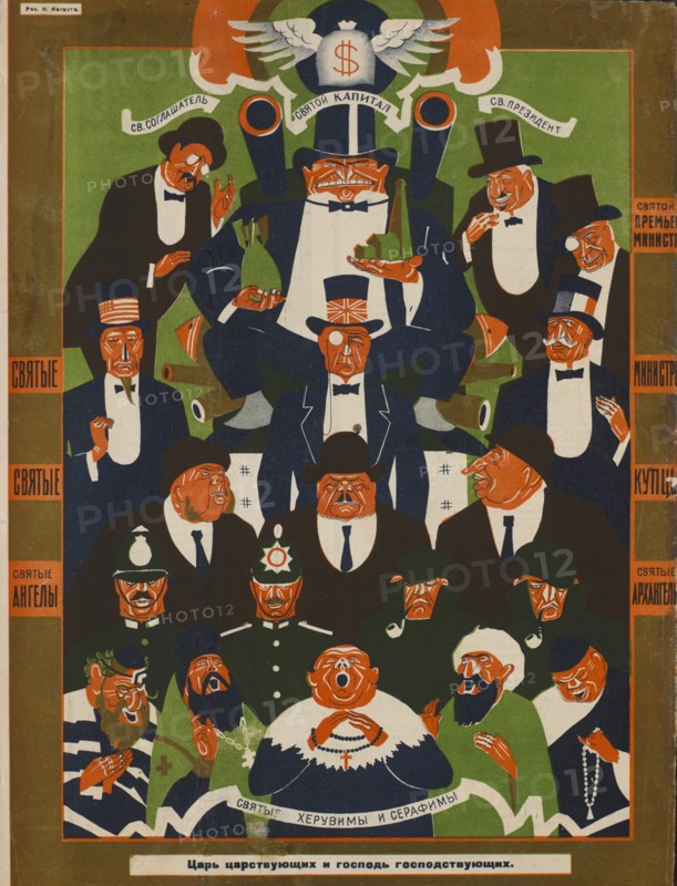 Soviet Propaganda Magazine Interior, Bezbozhnik u Stanka (Atheist at his Bench) Magazine, Illustration by Nikolai Kogout, 1920's