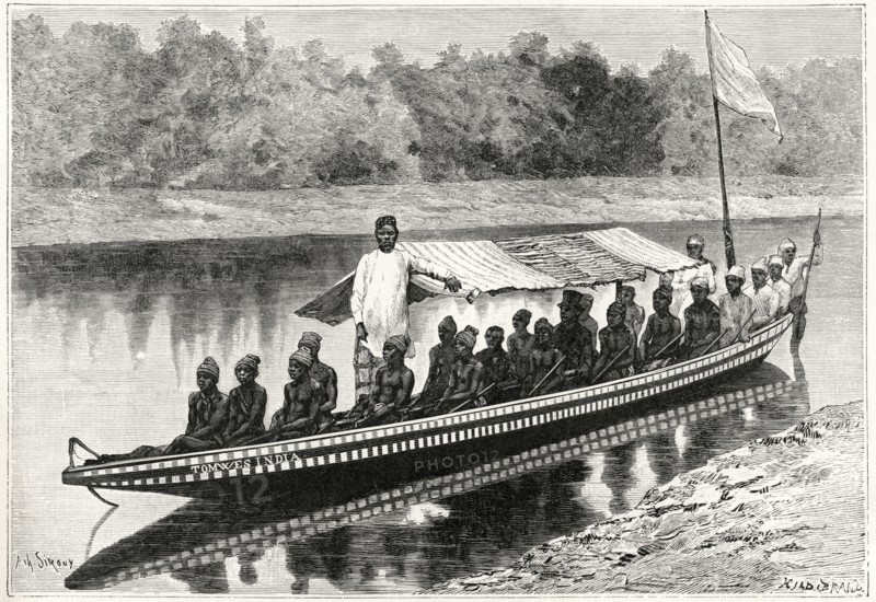 Barge on the Old Calabar River, Nigeria, Illustration by Sirouy/Hilldibrand, Harper's Monthly Magazine, 1879