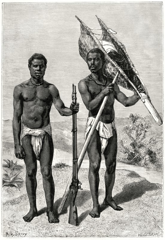 Hunters of the Kroomen Tribe, Liberia, Illustration by Sirouy/Hilldibrand, Harper's Monthly Magazine, 1879