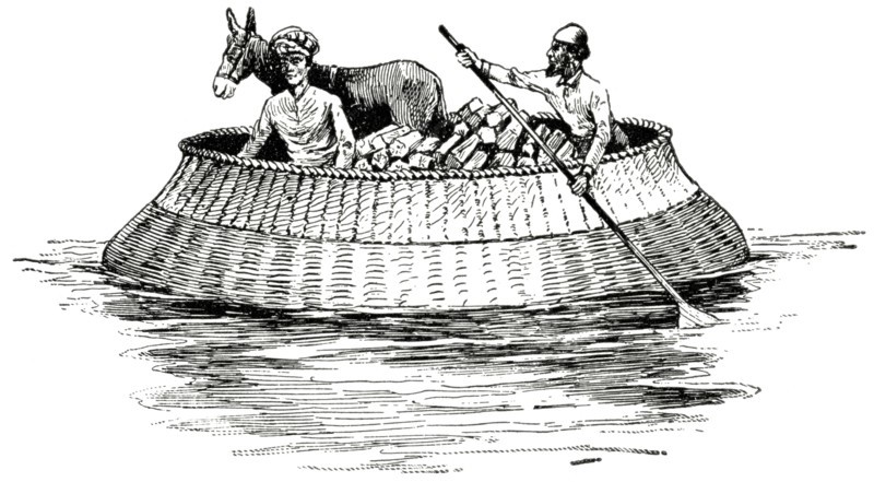 Water Craft on the Tigris River, Turkey, 1890's, Illustration, Classical Portfolio of Primitive Carriers, by Marshall M. Kirman, World Railway Publ. Co., Illustration, 1895
