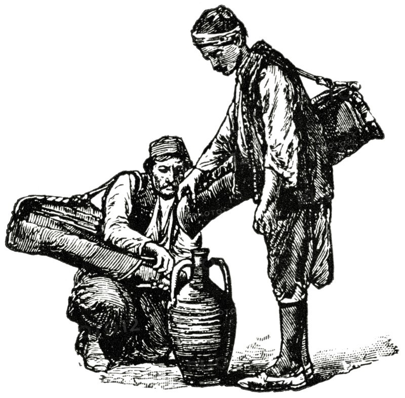Water Carriers, Constantinople, Illustration, Classical Portfolio of Primitive Carriers, by Marshall M. Kirman, World Railway Publ. Co., Illustration, 1895