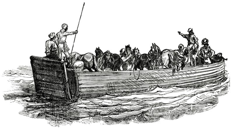 Primitive Ferry on the Tigris, Illustration, Classical Portfolio of Primitive Carriers, by Marshall M. Kirman, World Railway Publ. Co., Illustration, 1895