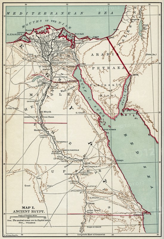 Map of Ancient Egypt, Illustration, Cyclopaedia of Universal History, Volume 1, The Ancient World, by John Clark Ridpath, the Jones Brothers Publishing Company, 1885