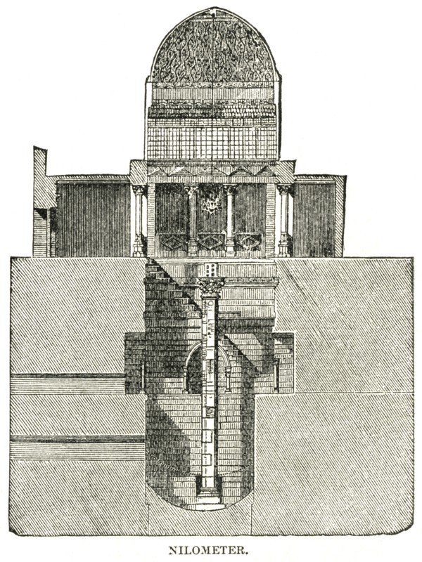 Nilometer, Device for Measuring Water Level in the Nile, Egypt, Illustration, Cyclopaedia of Universal History, Volume 1, The Ancient World, by John Clark Ridpath, the Jones Brothers Publishing Company, 1885