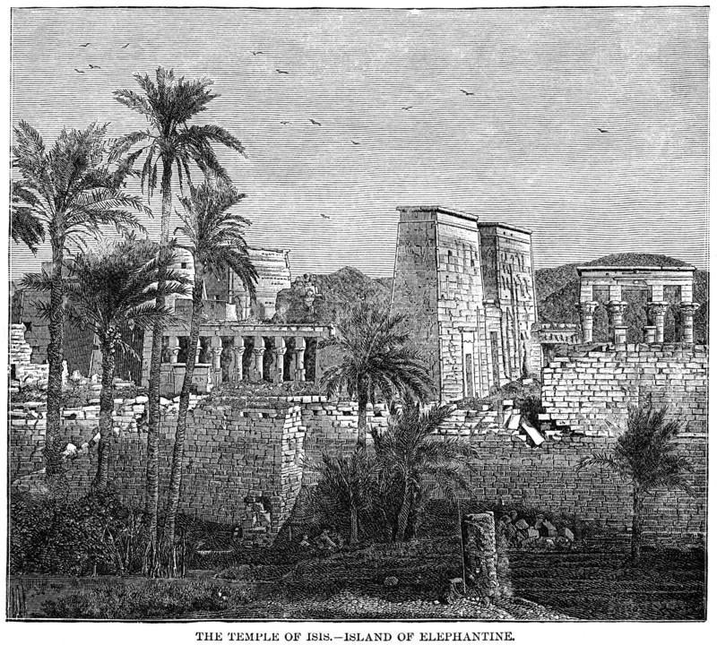 Temple of Isis, Island of Elephantine, Egypt, Illustration, Cyclopaedia of Universal History, Volume 1, The Ancient World, by John Clark Ridpath, the Jones Brothers Publishing Company, 1885