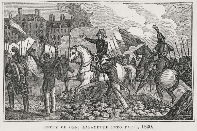 Entry of General Lafayette into Paris, 1830, Illustration from the Book, Historical Cabinet, L.H. Young Publisher, New Haven, 1834