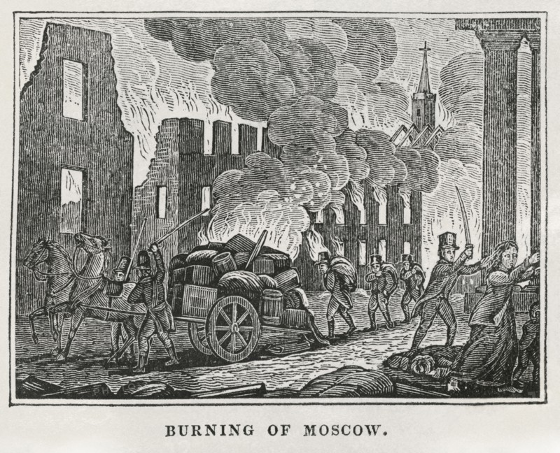 Burning of Moscow, 1812, Illustration from the Book, Historical Cabinet, L.H. Young Publisher, New Haven, 1834