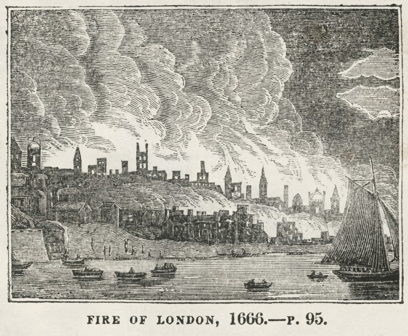 Fire of London, 1666, Illustration from the Book, Historical Cabinet, L.H. Young Publisher, New Haven, 1834