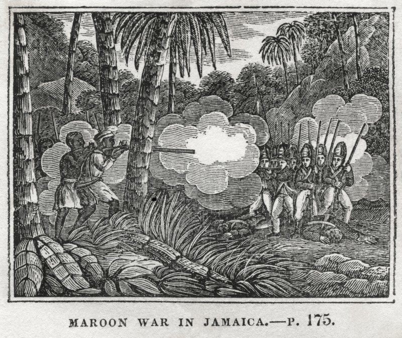 Maroon War in Jamaica, Illustration from the Book, Historical Cabinet, L.H. Young Publisher, New Haven, 1834