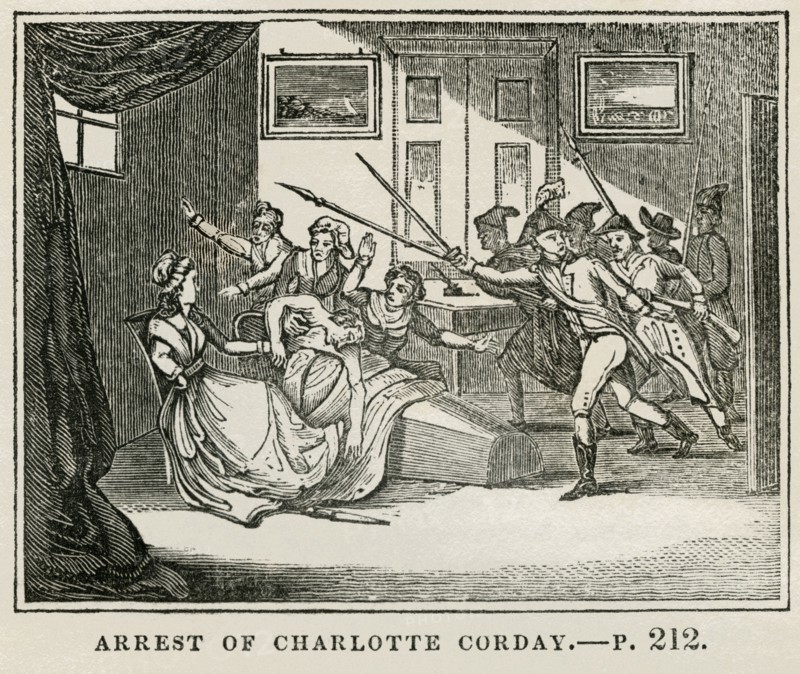 Arrest of Charlotte Corday, Illustration from the Book, Historical Cabinet, L.H. Young Publisher, New Haven, 1834