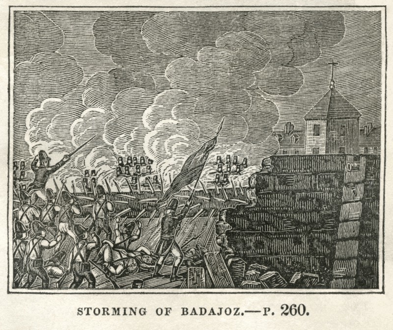 Storming of Badajoz, 1812, Illustration from the Book, Historical Cabinet, L.H. Young Publisher, New Haven, 1834