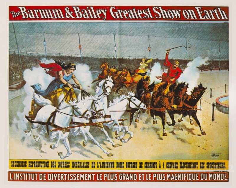 The Barnum & Bailey Greatest Show on Earth, Ancient Rome Chariot Races, French Circus Poster, Lithograph, 1896