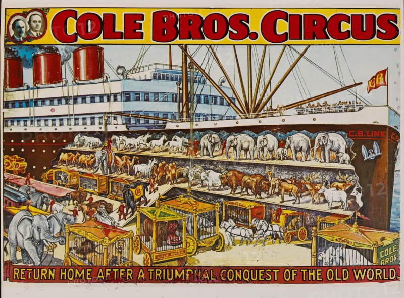 Cole Bros. Circus, Return Home after a Triumphant Conquest of the Old World, Circus Poster, Lithograph, 1930's