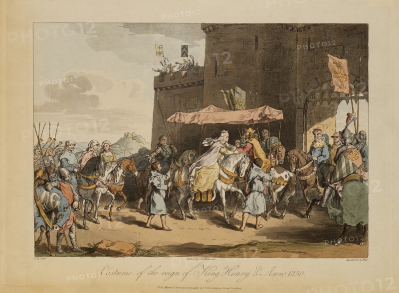 Costume of the Reign of King Henry 3rd, Anno 1250, etching by I.A. Atkinson, 1814