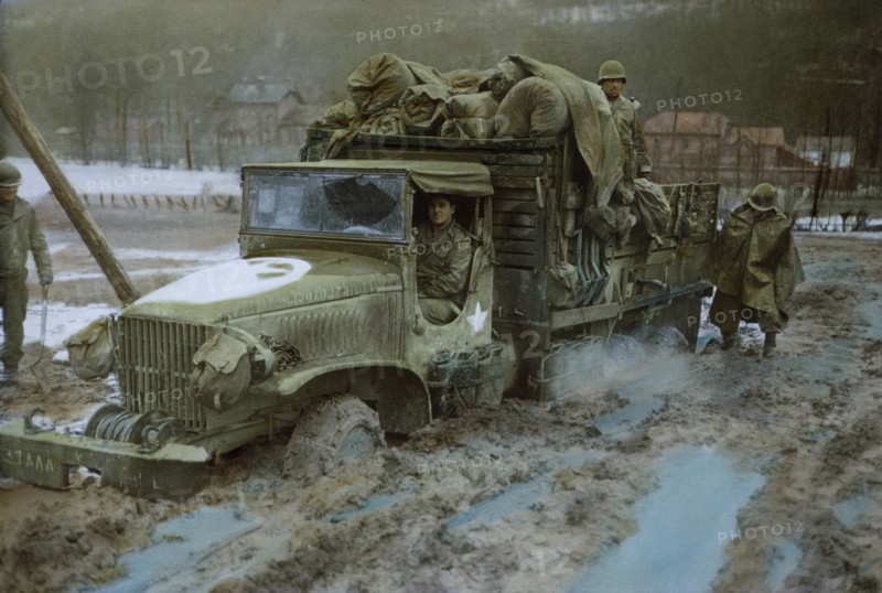 2 1/2 Ton Truck Bogged Down in Mud, Rhineland Campaign, Germany, 1945