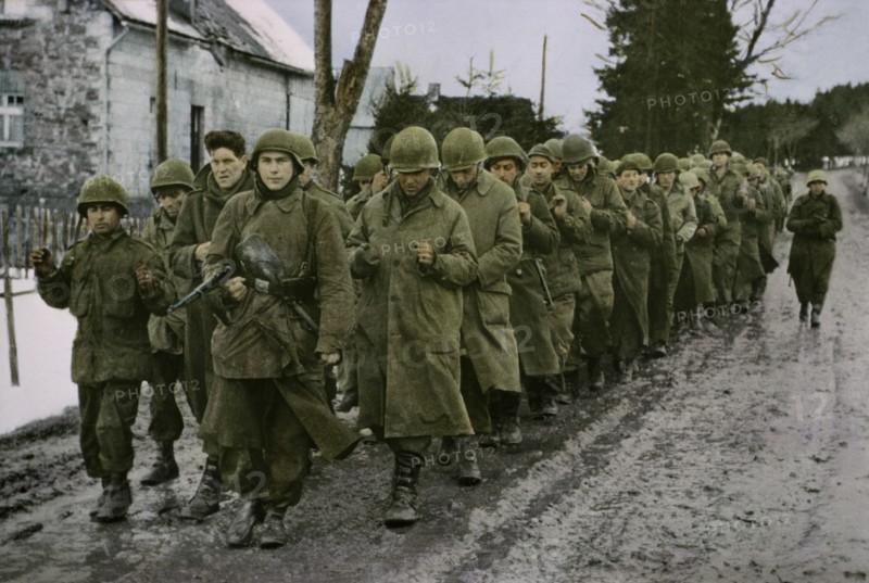 U. S. Prisoners of the Enemy Taken during Early Fighting, Ardennes-Alsace Campaign, Battle of the Bulge, 1945
