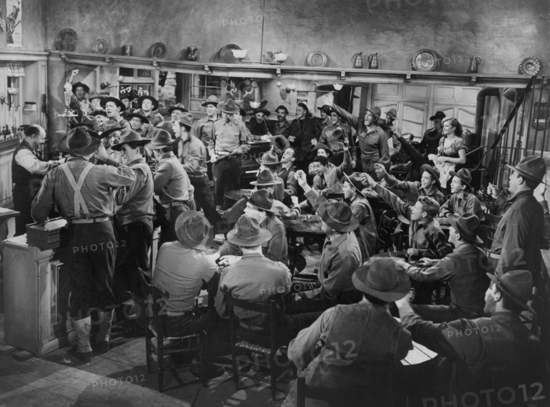 Soldiers in Bar Scene, on-set of the Silent Film, "What Price Glory", 20th Century Fox, 1952