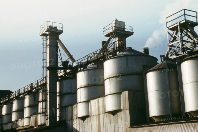Section of the Batch House that Stored Raw Materials from which Fiberglass Materials, vital to the War Effort, were Produced, Owens-Corning Fiberglas Corporation, Toledo, Ohio, USA, Alfred T. Palmer for Office of War Information, February 1942