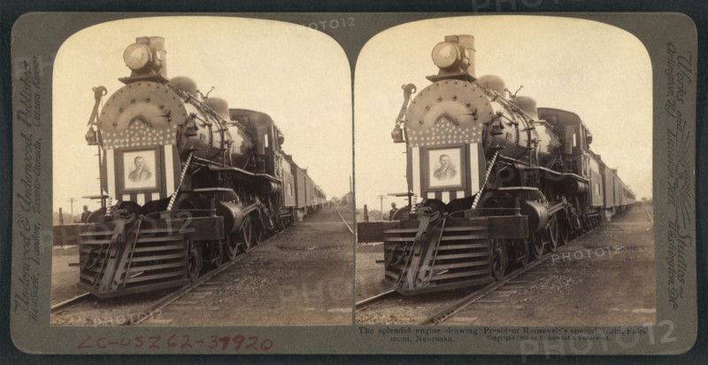 President Theodore Roosevelt's Special Train, Fairmont, Nebraska, USA, Stereo Card, Underwood & Underwood, 1903