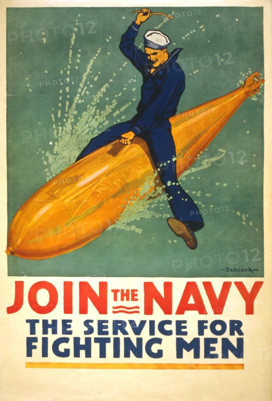World War I Poster, "Join the Navy, The Service for Fighting Men", Richard Fayerweather Babcock, 1917