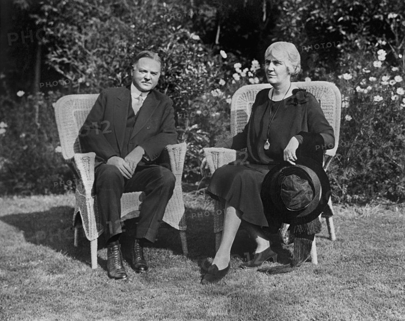 U.S. President Herbert Hoover and First Lady Lou Henry Hoover, Outdoor Seated Portrait, Washington DC, USA, National Photo Company, 1929