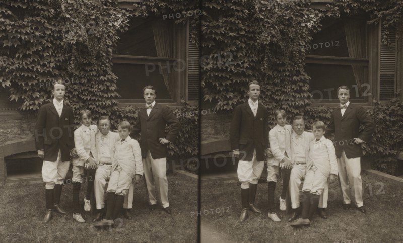 U.S. President Theodore Roosevelt with his Sons from Left, Kermit, Archibald, Quentin, Theodore III, Stereo Card, August 23, 1907