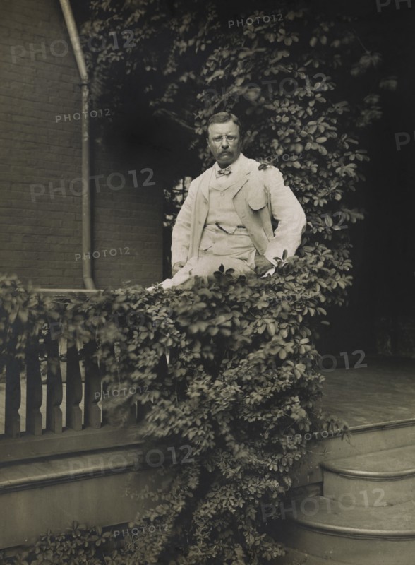 U.S. President Theodore Roosevelt on Veranda at his Country Home, Sagamore Hill, Oyster Bay, New York, USA, September 11, 1905