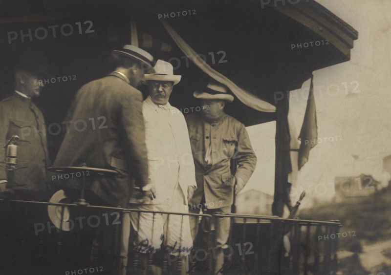 U.S. President Theodore Roosevelt and Others on back of Train Car Passing Through Panama Canal Zone, by William A. Fishpaugh, November 1906