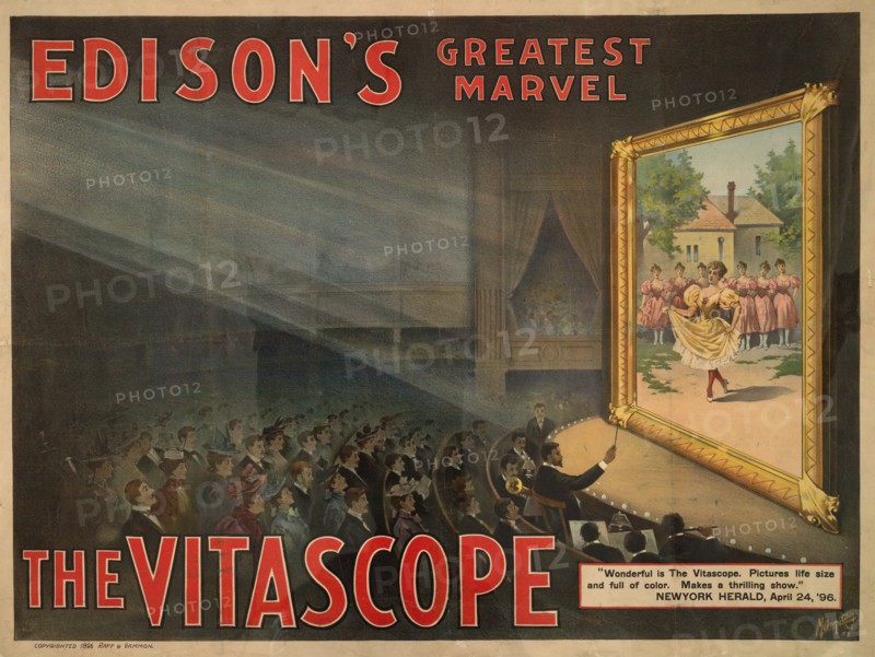 Audience Watching Large Screen, "Edison's Greatest Marvel, The Vitascope", Motion Picture Poster, Raff & Gammon, Metropolitan Print Company, New York, 1896