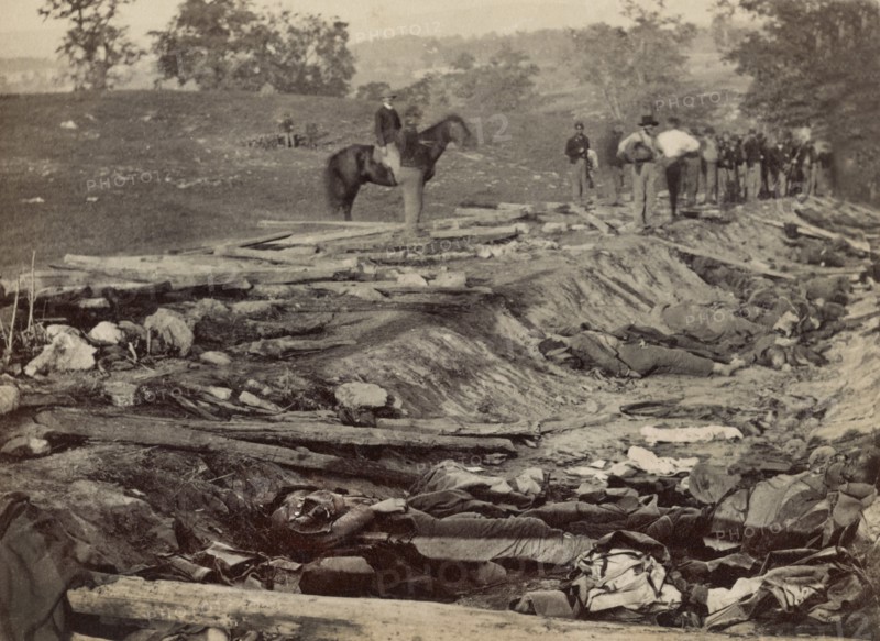 Ditch, called "Bloody Lane", with Bodies of Dead Confederate Soldiers Lay Awaiting Burial during Battle of Antietam, Alexander Gardner, September 19, 1862