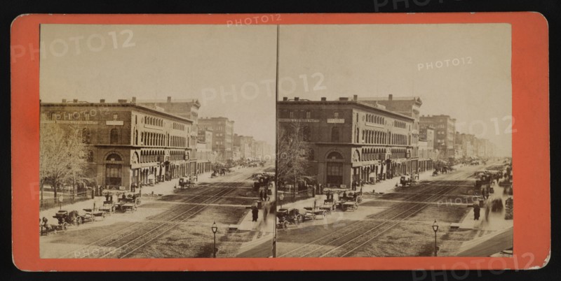 Main Street South from Court, Buffalo, New York, USA, Stereo Card, 1860's