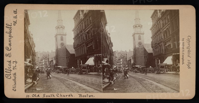 Old South Church, Boston, Massachusetts, USA, Alfred S. Campbell, Stereo Card, 1896