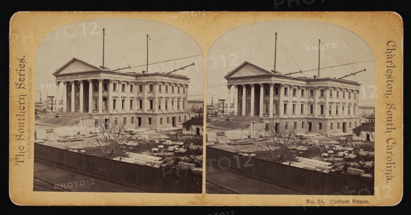 Custom House under Construction, Charleston, South Carolina, USA, G.W. Thorne, Stereo Card, 1860