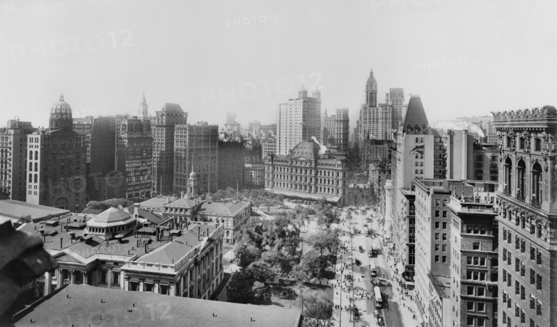 Broadway and City Hall Park South, New York City, New York, USA, 1908