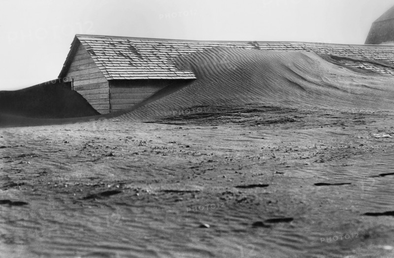 Soil Drifting over Hog House, South Dakota, USA, Rosebud Photo, Farm Security Administration, 1935