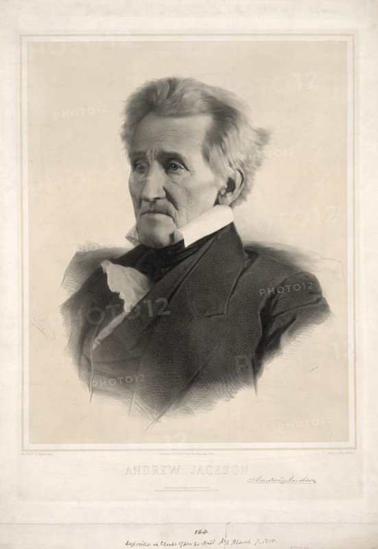 Andrew Jackson (1767-1845), Seventh President of the United States, Head and Shoulders Portrait, Engraving by James Barton Longacre after Daguerreotype by Mathew Brady, 1856