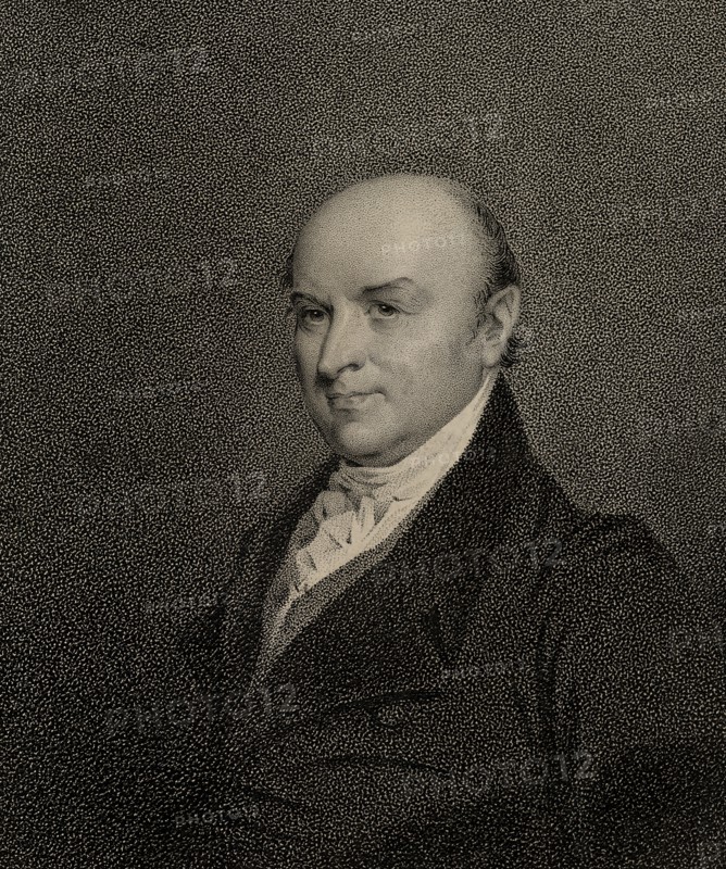 John Quincy Adams (1767-1848), Sixth President of the United States, Head and Shoulders Portrait, Engraving by James Barton Longacre, 1825