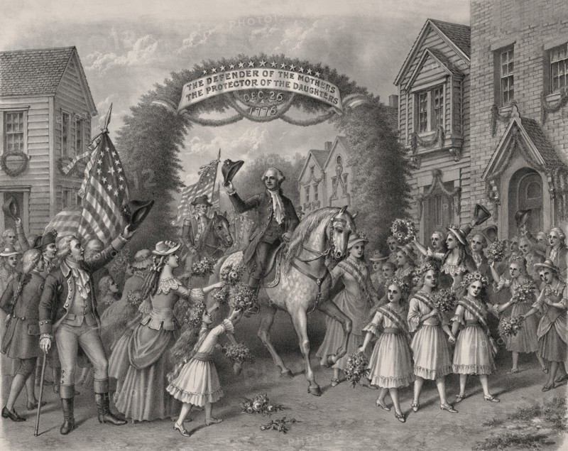 George Washington entering Trenton, 1789, Created from Painting by Louis Kurz, Kurz & Allison, Chicago, 1907