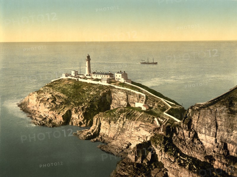 South Stack Lighthouse, Holyhead, Wales, UK, Photochrome Print, Detroit Publishing Company, 1905