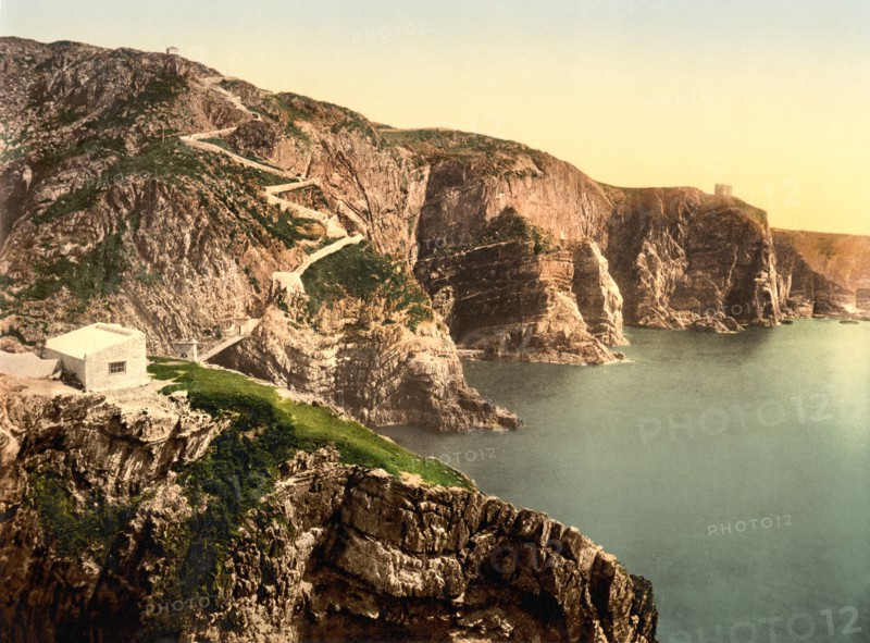 South Stack Rocks, Holyhead, Wales, UK, Photochrome Print, Detroit Publishing Company, 1905