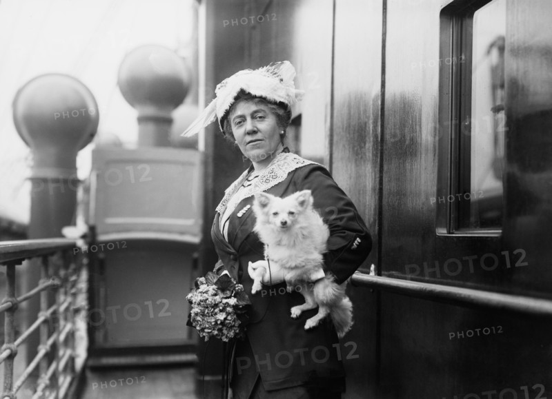 Mrs. S. Barton Finch (Mary Walker Fearn), Portrait with Pet Dog, Bain News Service, 1910's
