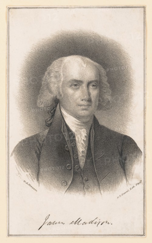 James Madison (1751-1836), Fourth President of the United States, Head and Shoulders Portrait, by Albert Newsam, P.S. Duval, Lithographer, Philadelphia