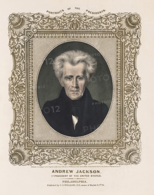 Andrew Jackson (1767-1845), Seventh President of the United States, Head and Shoulders Portrait, by Albert Newsam, P.S. Duval, Lithographer, Published by C.S. Williams, Philadelphia, 1846