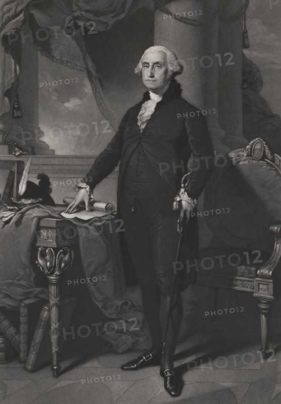 George Washington (1732-99) First President of the United States, Full-Length Portrait, Engraved by William Sartain from a Painting by Gilbert Stuart, 1892