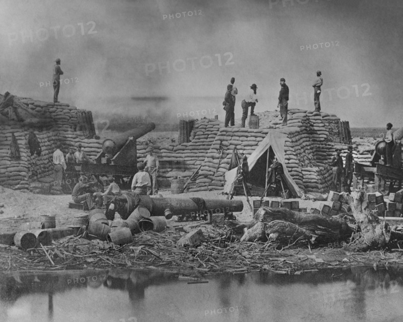 Bombardment of Fort Sumter from Battery Stevens Commanded by First Lieutenant James Wilson, 1st U.S. Artillery after the Fall of Battery Wagner, Morris Island, South Carolina, Haas & Peale, 1863