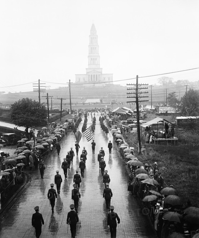 George Washington Masonic National Memorial Dedication Parade on Rainy Day, Alexandria, Virginia, USA, Harris & Ewing, May 12, 1932
