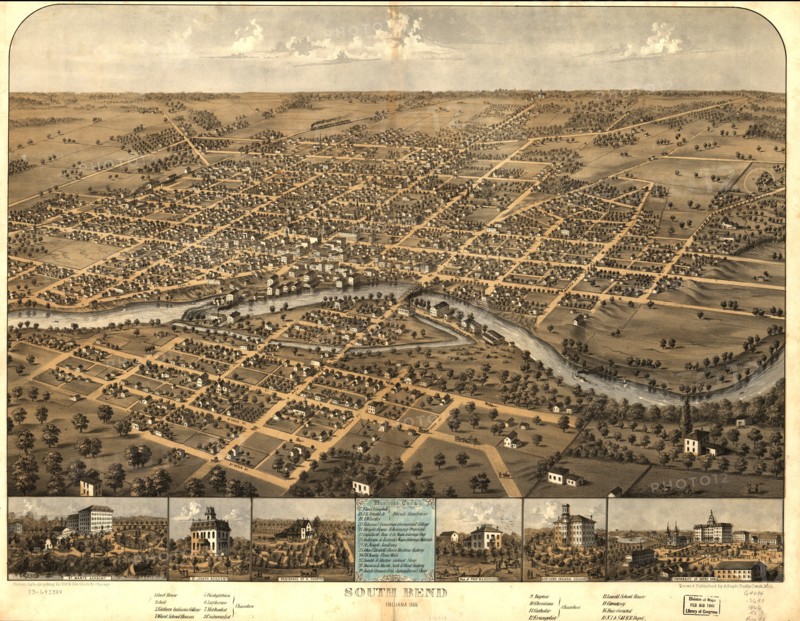 South Bend, Indiana, Drawn and Published by A. Ruger, 1866