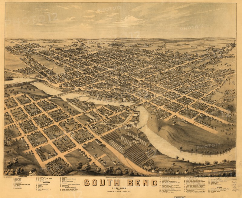 South Bend, Indiana, Chas. Shober & Co. Proprietors of Chicago Lith. Co., Published by J.J. Stoner, 1874